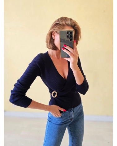 Navy top gold boucle