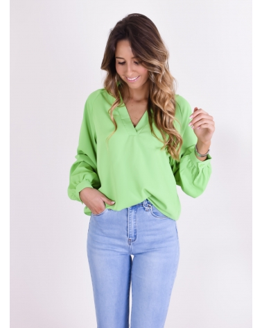 Green V blouse