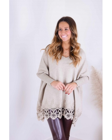 Lace poncho taupe